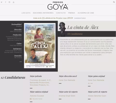 ALEX’S STRIP, candidate to 12 Goya Awards