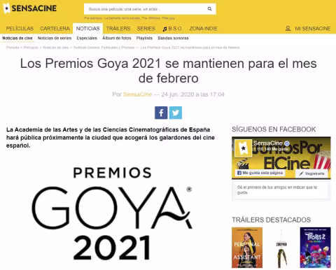 The Goya 2021 Awards are held for the month of February