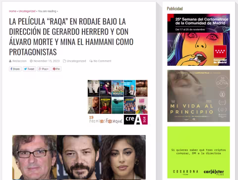 The film "Raqa" being shot under the direction of Gerardo Herrero and starring Álvaro Morte and Mina el Hammani