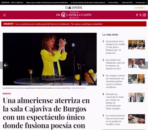 A woman from Almeria lands in the Cajaviva hall in Burgos with a unique show where she fuses poetry with electronic music and beatboxing.
