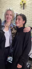 Irene Zoe Alameda with the main actress of the film, Mina El Hammani